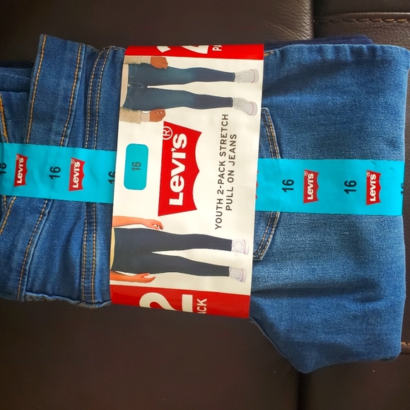 2-pack Levi's Girl's Stretch Pull on Jeans (blue & indigo) Size16, 12 - Picture 3 of 5